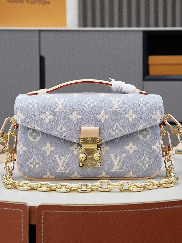 Louis Vuitton Light Blue & Cream Monogram Chain Crossbody